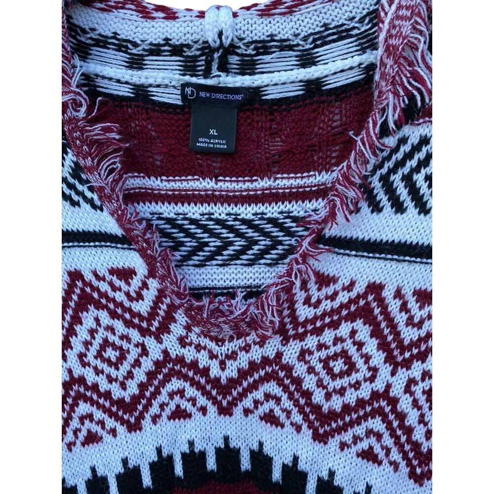 New Directions XL Fringe Hem Knit Hoodie Sweater